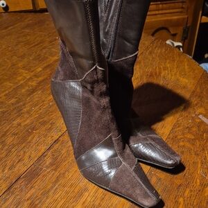 Diba Brown Leather and Suede Wedges